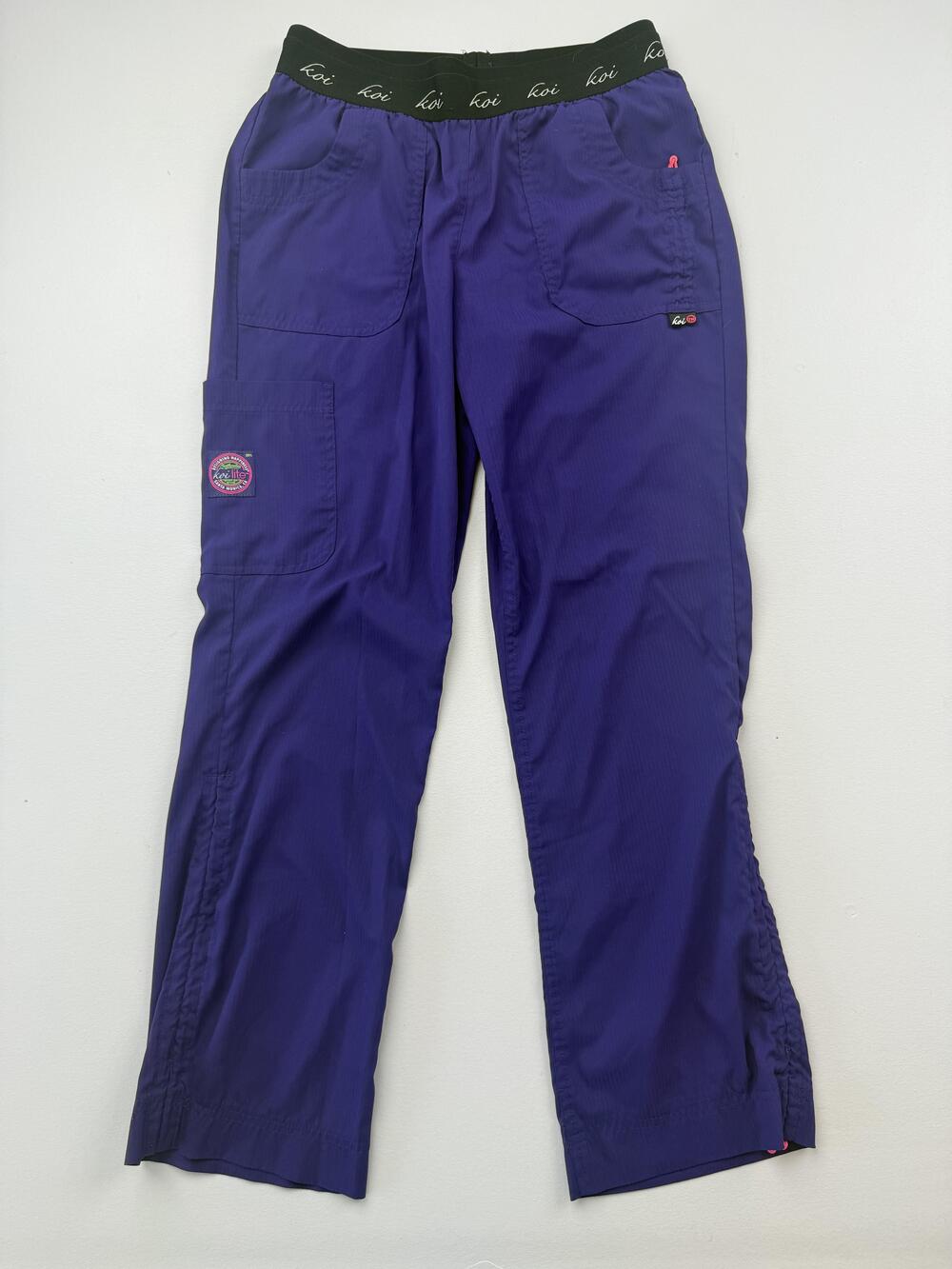 Koi Lite Pants Womens Petite Small Purple Microfiber Scrub Cargo Stretch Pockets
